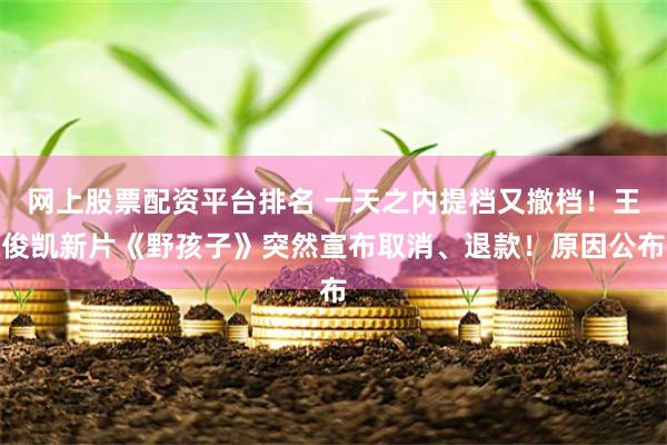 网上股票配资平台排名 一天之内提档又撤档！王俊凯新片《野孩子》突然宣布取消、退款！原因公布